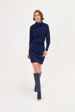 Bat Sleeve Ribbed Navy Blue Knitwear Dress