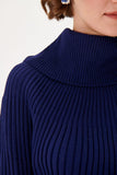 Bat Sleeve Ribbed Navy Blue Knitwear Dress