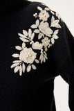 Contrast Floral Embroidered Wool Black Knitwear Sweater