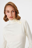 Half Turtleneck Knitwear Sweater with Rose Detail