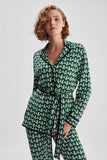 Geometric Patterned Green Knitwear Kimono Jacket