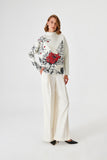 Loose Fit Ecru Sweater with Handcrafted Flower Embroidery