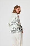 Loose Fit Ecru Sweater with Handcrafted Flower Embroidery