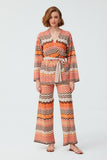 Orange Brown Zigzag Patterned  Kimono Cardigan