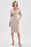 Sleeve Detailed V Neck Knitwear Dress