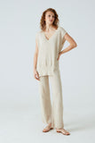 Wide Leg Beige Fine Knit Pants