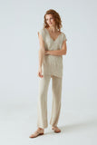 Wide Leg Beige Fine Knit Pants