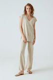 Wide Leg Beige Fine Knit Pants