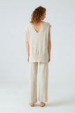 Wide Leg Beige Fine Knit Pants