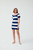 Balloon Sleeve Striped Blue Mini  Dress