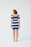 Balloon Sleeve Striped Blue Mini  Dress