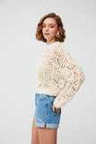 Openwork Knitted Detailed Long Sleeve Ecru Sweater